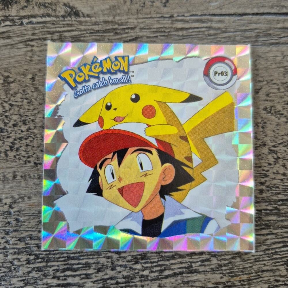 Vintage 1999 Pokemon Sticker Pikachu and Ash Series 1 Prizm Pr03 Holo Artbox